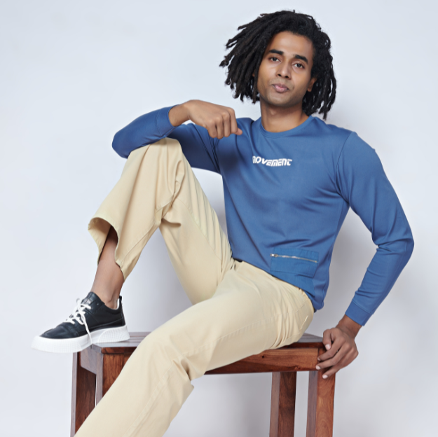 Menology clothing - Stash Superior Air Blue Full Sleeve Round Neck T-shirt For Men's