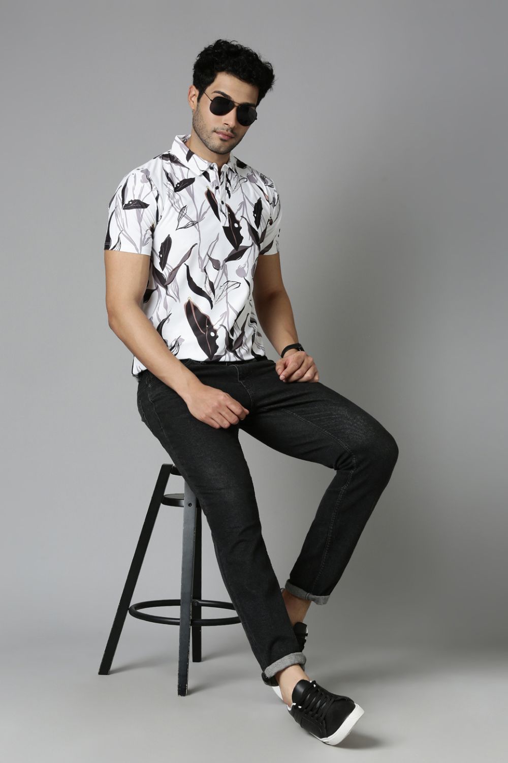 Vista-White Printed Polo T-Shirt