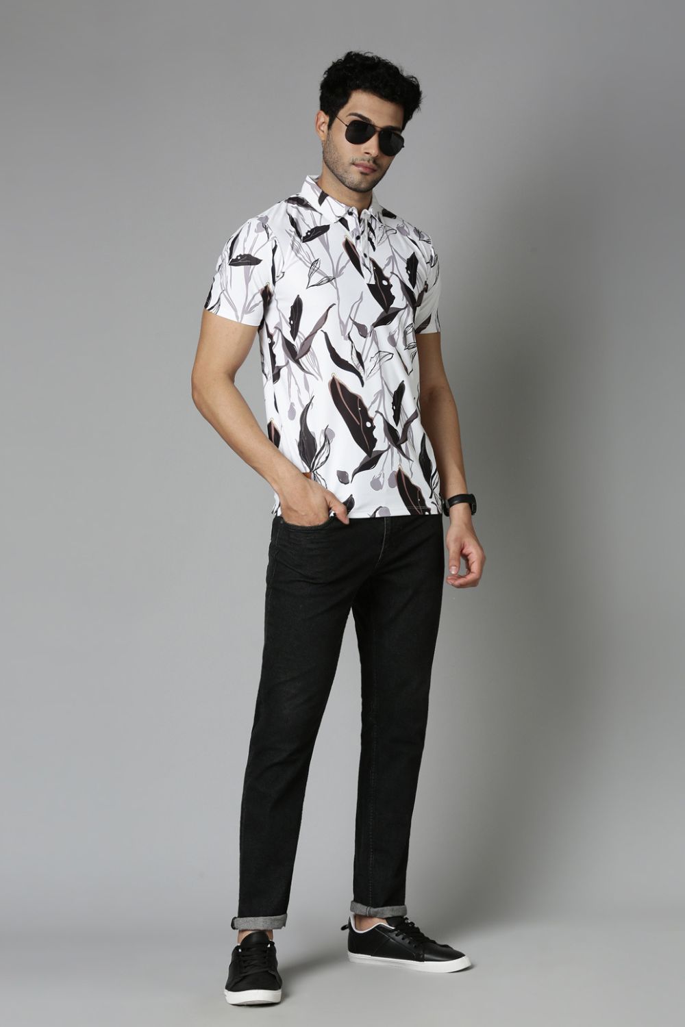 Vista-White Printed Polo T-Shirt