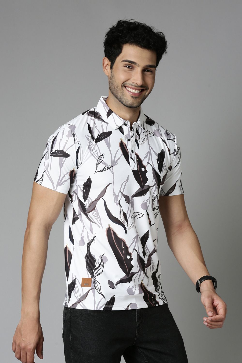 Vista-White Printed Polo T-Shirt