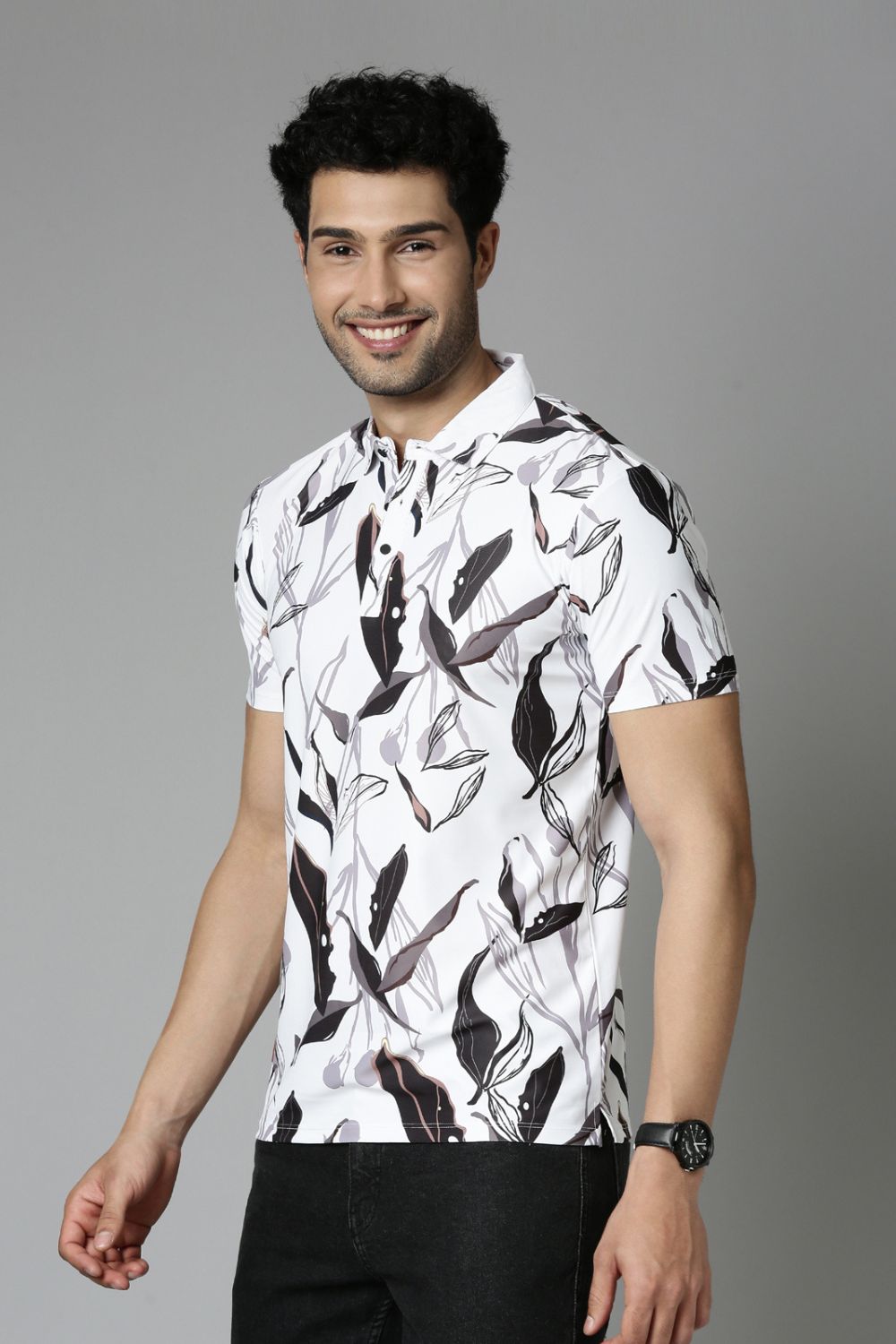 Vista-White Printed Polo T-Shirt