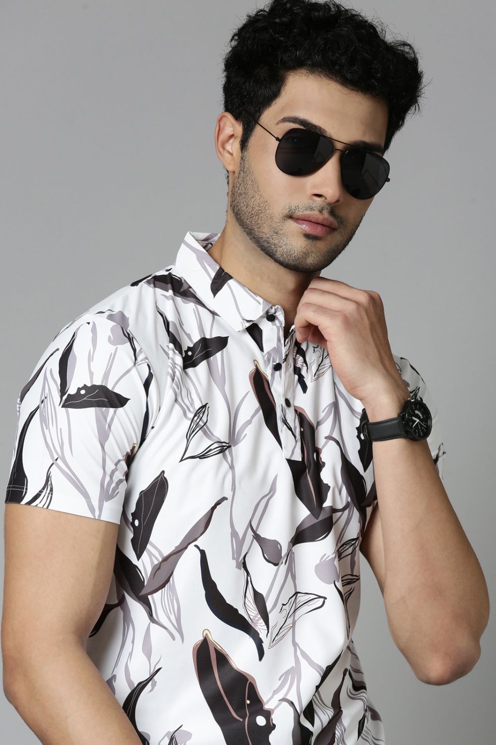 Vista-White Printed Polo T-Shirt