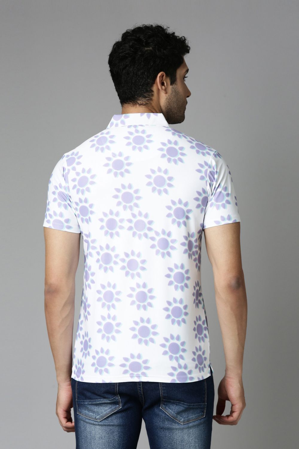 Powder-White Printed Polo T-Shirt