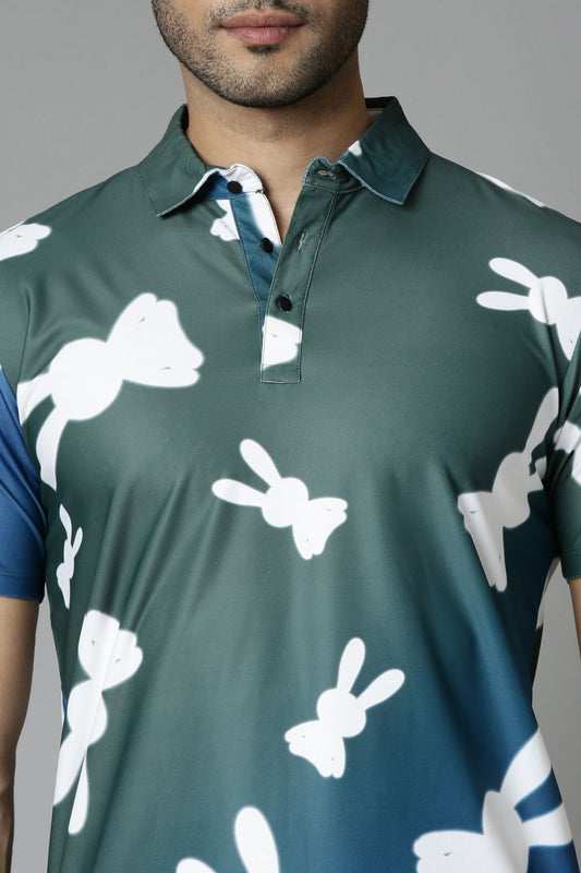 Blue-Lagoon Printed Polo T-Shirt