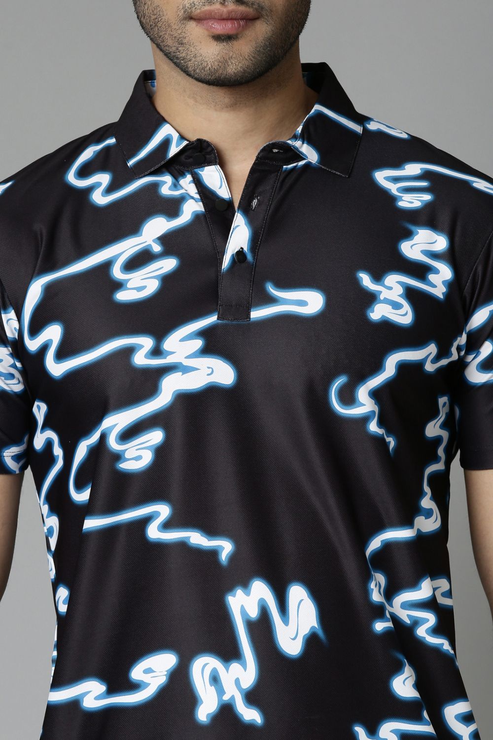 Midnight-Black Printed Polo T-Shirt