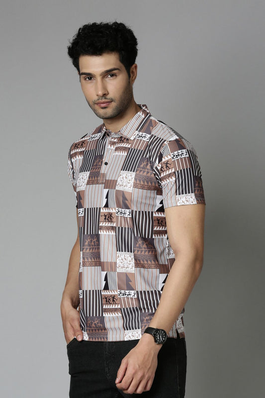 Caramel Printed Polo T-Shirt