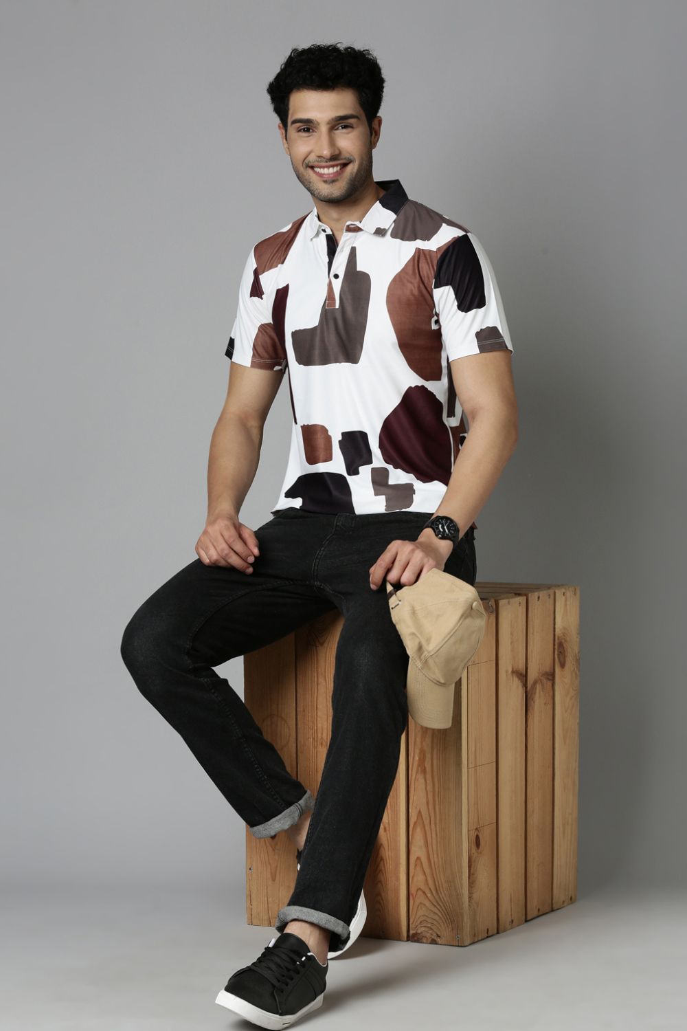 Hot Brown Printed Polo T-Shirt