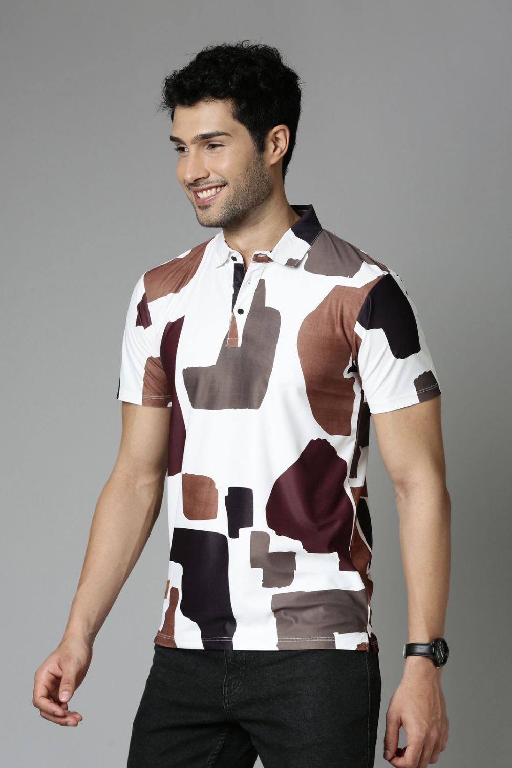 Hot Brown Printed Polo T-Shirt