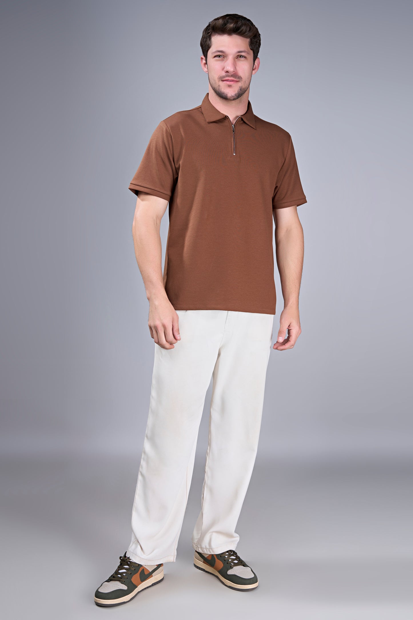 Brown - Civon Zipper Polo