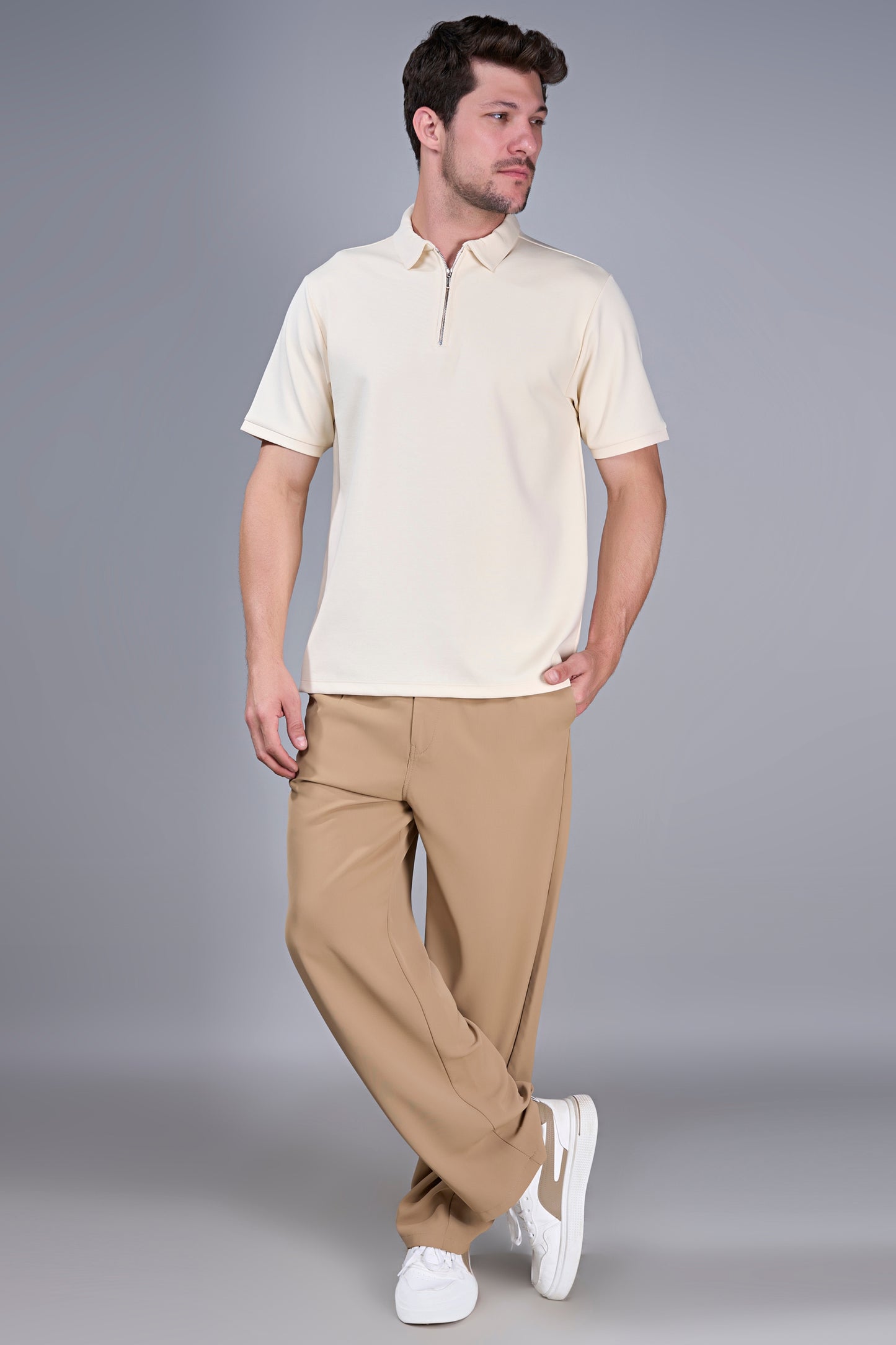 Beige - Civon Zipper Polo