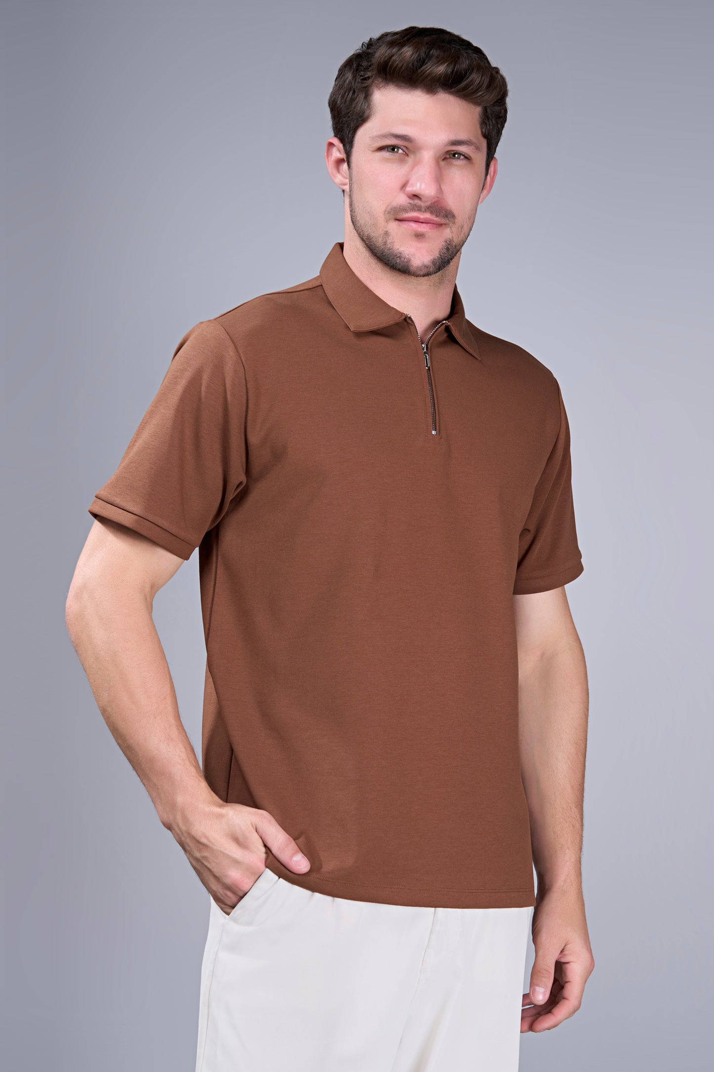 Brown - Civon Zipper Polo