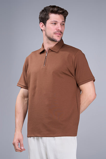 Brown - Civon Zipper Polo