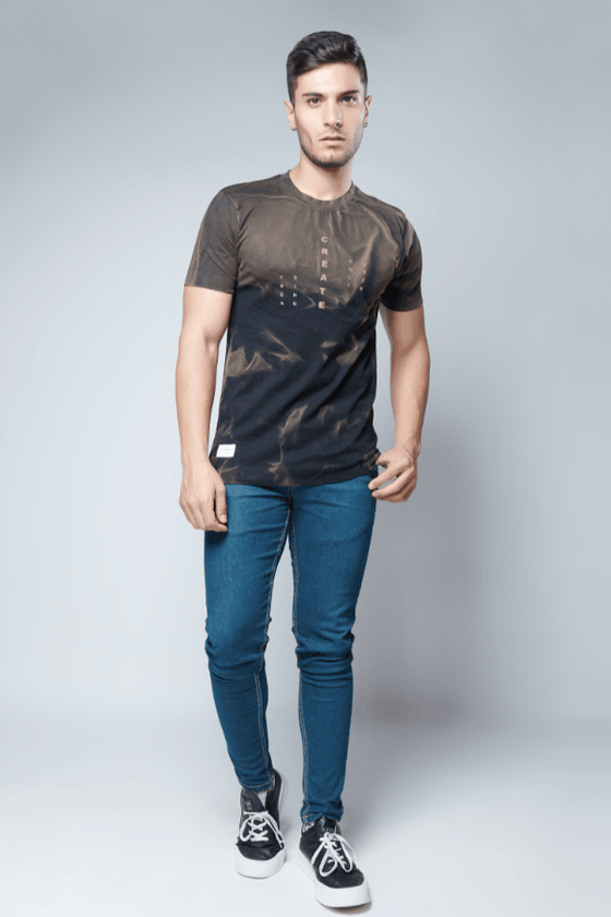 Menology Clothing - Blush Dark Brown Tie Dye Round Neck Half Sleeve T-Shirt