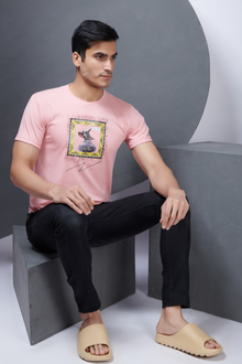  Menology Clothing - The Elements Dusty Pink Half Sleeve Graphic Printed Round Neck T-shirt For Men's