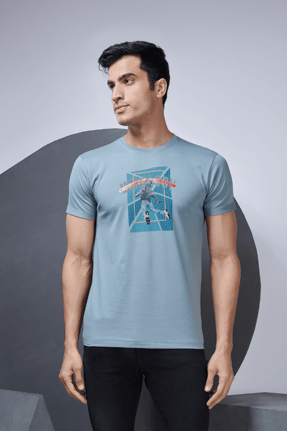 Menology Clothing - The Elements Shenghayo Blue Half Sleeve Graphic Printed Round Neck T-shirt For Men's