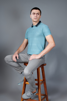  Menology Clothing - Code Louis Blue Half Sleeve Collar Polo T-shirt For Men's