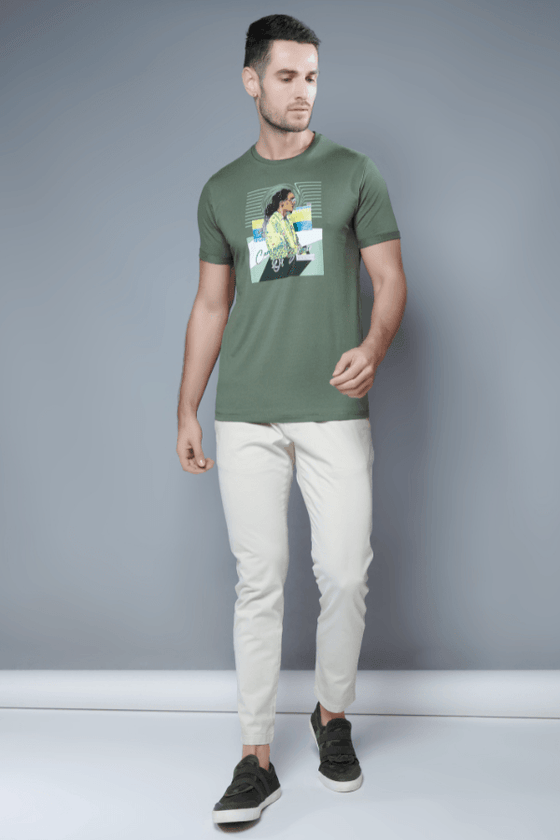 Menology Clothing - The Elements Forest Green Half Sleeve Graphic Printed Round Neck T-shirt For Men's