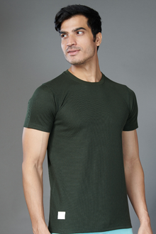  Pixel Olive Solid Half Sleeve T-shirt