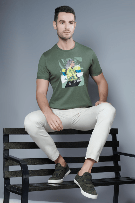 Menology Clothing - The Elements Forest Green Half Sleeve Graphic Printed Round Neck T-shirt For Men's