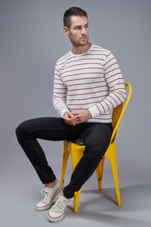  Menology Clothing - Posh Arista White Stripes Full Sleeves Round Neck T-Shirt For Men's