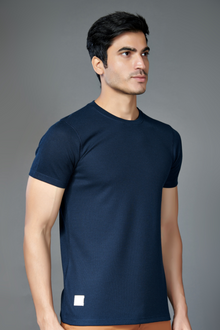  Pixel Navy Solid Half Sleeve T-shirt