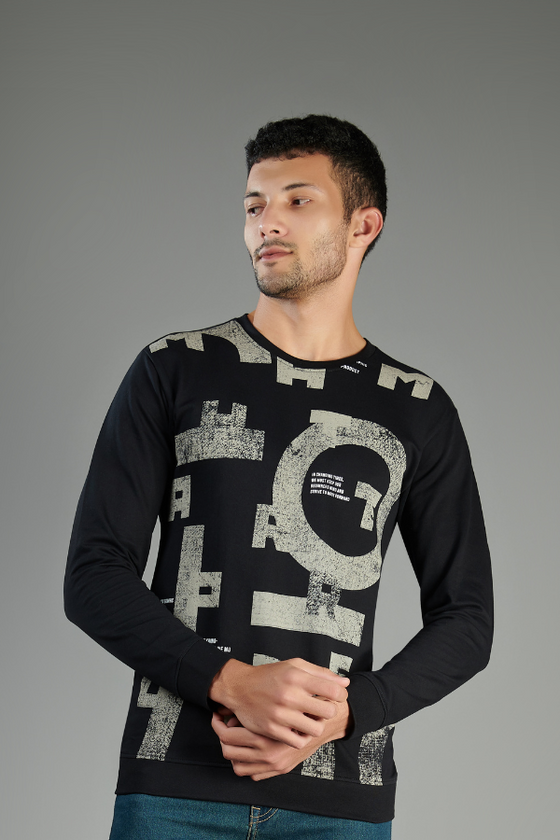 Menology Clothing - Grail Black Seal Graphic Printed Full Sleeve Round Neck T-Shirt For Men's