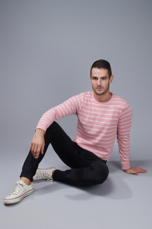  Menology Clothing - Posh Pastel Rose Stripes Full Sleeves Round Neck T-Shirt For Men's