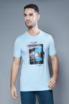 The Elements Powder Blue Half Sleeve Printed T-Shirt