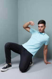  Menology Clothing - The Banker Sky Blue Half Sleeve Collar Button Polo T-shirt For Men's