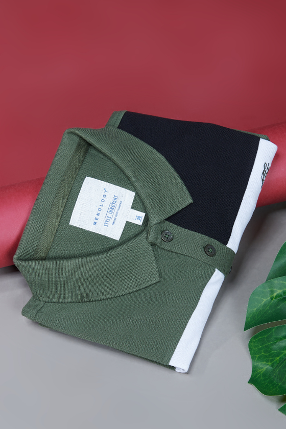 Menology Clothing - Style Innovant Fern Green Half Sleeve Collar Neck Polo T-shirt