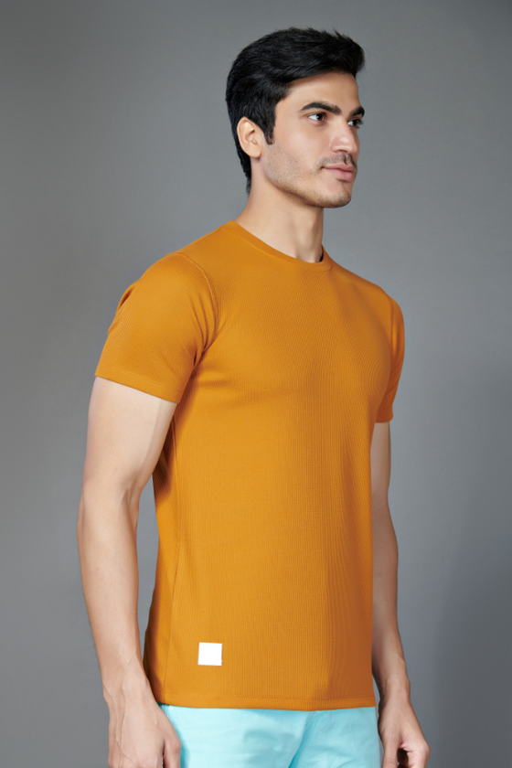 Pixel Mustard Solid Half Sleeve T-shirt