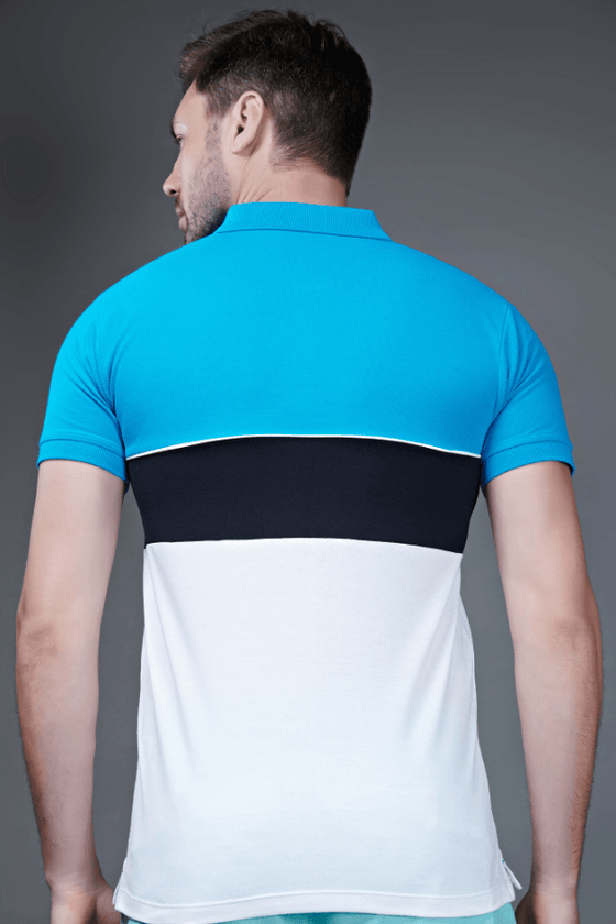 Menology Clothing - Trio Turquoise Blue Short Sleeve Three Shades Collar T-shirt For Men's