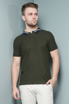 Menology Clothing - The Banker Olive Half Sleeve Collar Button Polo T-shirt For Men's