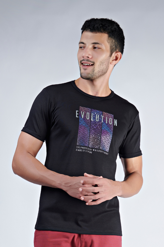 Menology Clothing - Evolution Black Seal Half Sleeve Printed Graphic Round Neck T-shirt For Men's