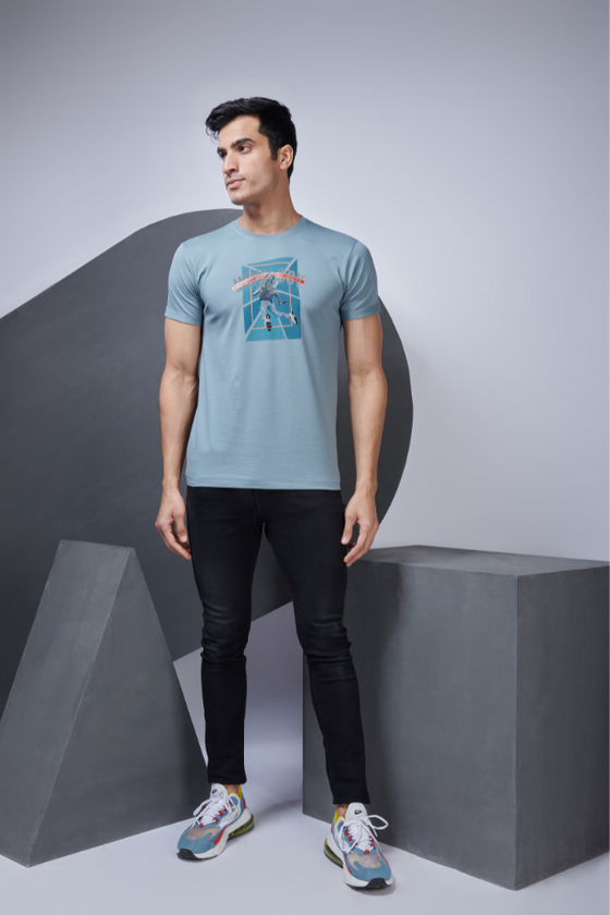 Menology Clothing - The Elements Shenghayo Blue Half Sleeve Graphic Printed Round Neck T-shirt For Men's
